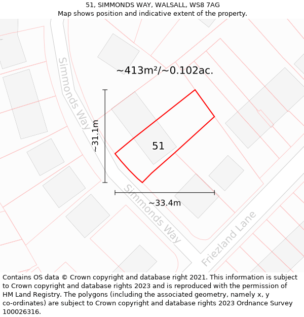 51, SIMMONDS WAY, WALSALL, WS8 7AG: Plot and title map