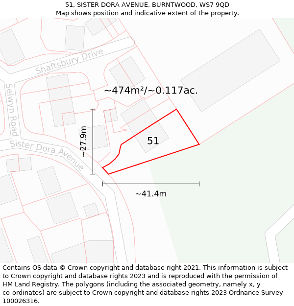 51, SISTER DORA AVENUE, BURNTWOOD, WS7 9QD: Plot and title map