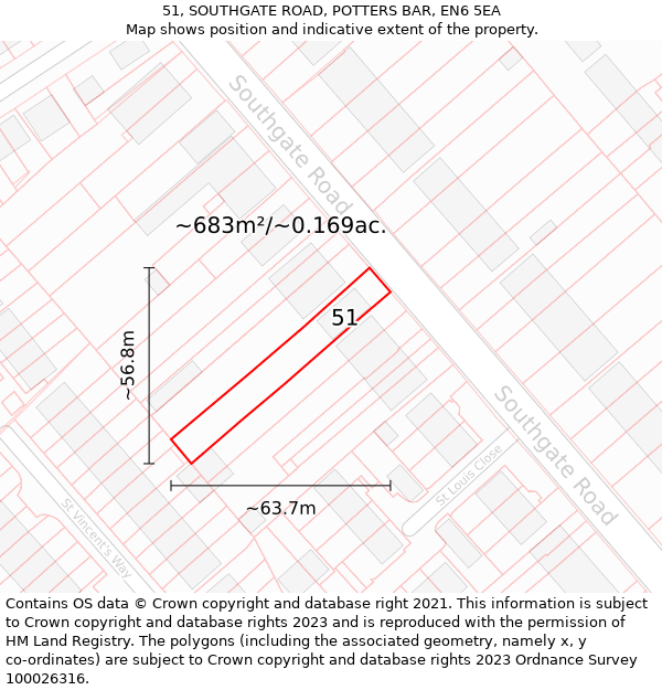 51, SOUTHGATE ROAD, POTTERS BAR, EN6 5EA: Plot and title map