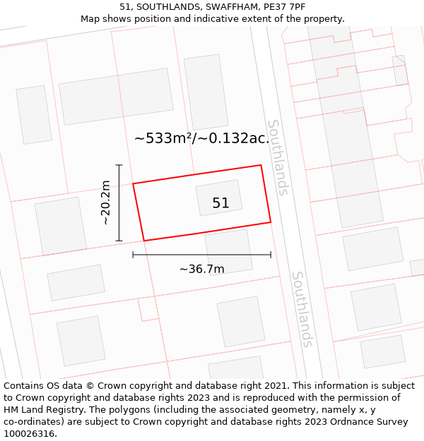 51, SOUTHLANDS, SWAFFHAM, PE37 7PF: Plot and title map