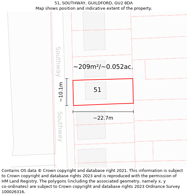 51, SOUTHWAY, GUILDFORD, GU2 8DA: Plot and title map