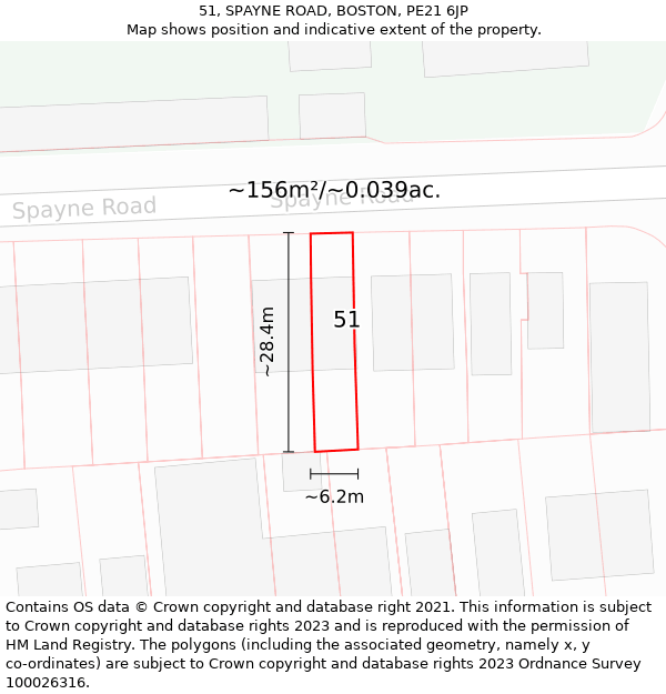 51, SPAYNE ROAD, BOSTON, PE21 6JP: Plot and title map