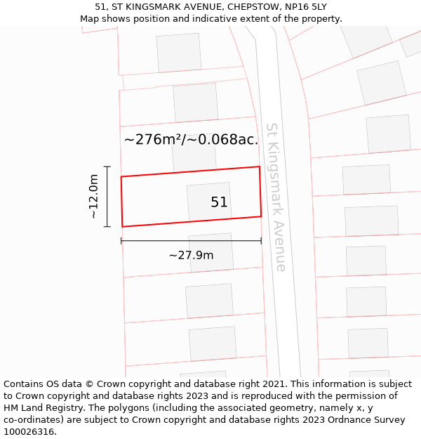 51, ST KINGSMARK AVENUE, CHEPSTOW, NP16 5LY: Plot and title map