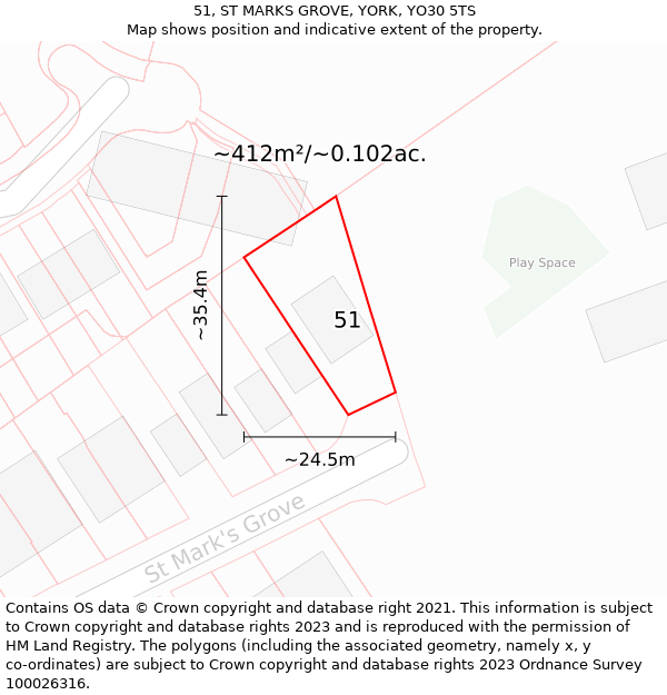 51, ST MARKS GROVE, YORK, YO30 5TS: Plot and title map