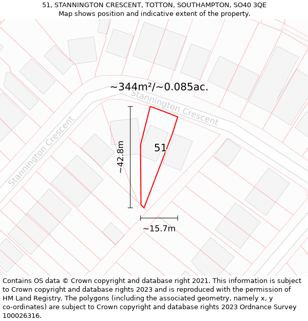 51, STANNINGTON CRESCENT, TOTTON, SOUTHAMPTON, SO40 3QE: Plot and title map