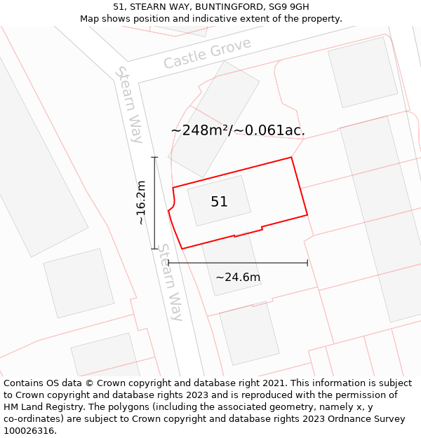 51, STEARN WAY, BUNTINGFORD, SG9 9GH: Plot and title map