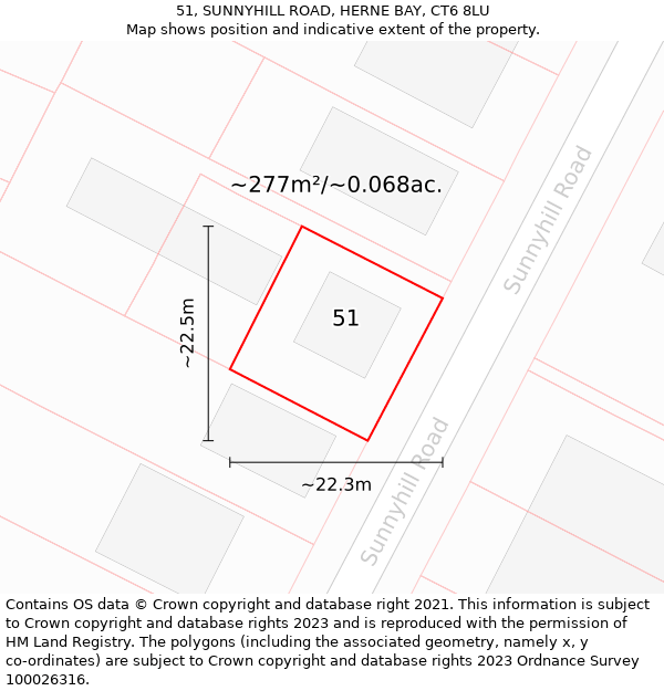 51, SUNNYHILL ROAD, HERNE BAY, CT6 8LU: Plot and title map