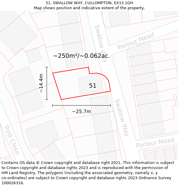 51, SWALLOW WAY, CULLOMPTON, EX15 1GH: Plot and title map