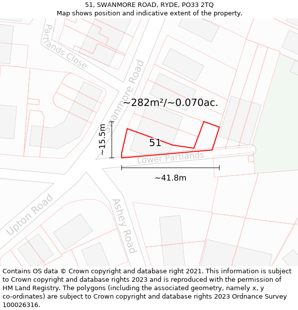 51, SWANMORE ROAD, RYDE, PO33 2TQ: Plot and title map