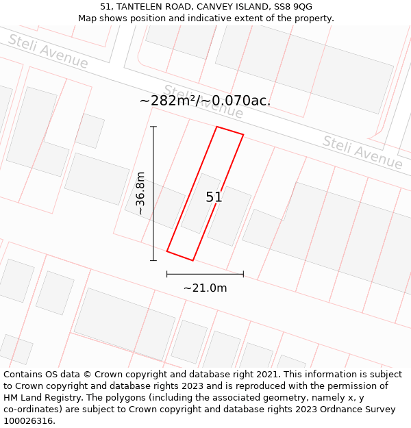 51, TANTELEN ROAD, CANVEY ISLAND, SS8 9QG: Plot and title map