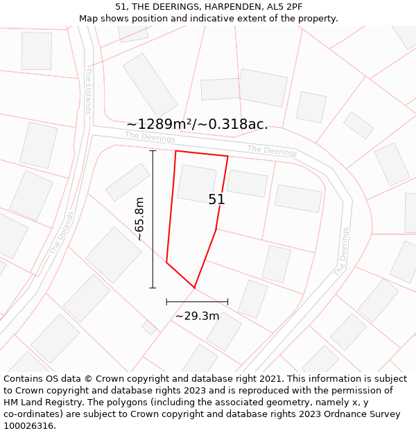 51, THE DEERINGS, HARPENDEN, AL5 2PF: Plot and title map