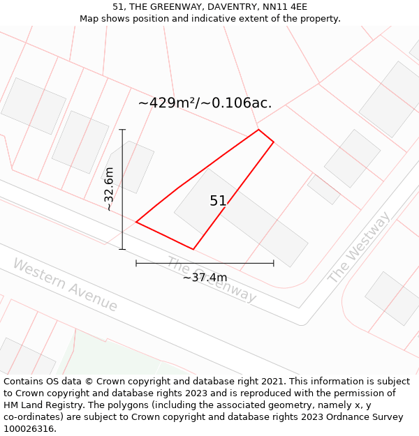 51, THE GREENWAY, DAVENTRY, NN11 4EE: Plot and title map