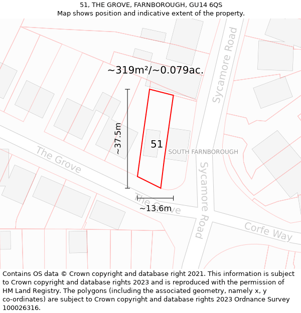 51, THE GROVE, FARNBOROUGH, GU14 6QS: Plot and title map