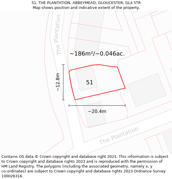 51, THE PLANTATION, ABBEYMEAD, GLOUCESTER, GL4 5TR: Plot and title map