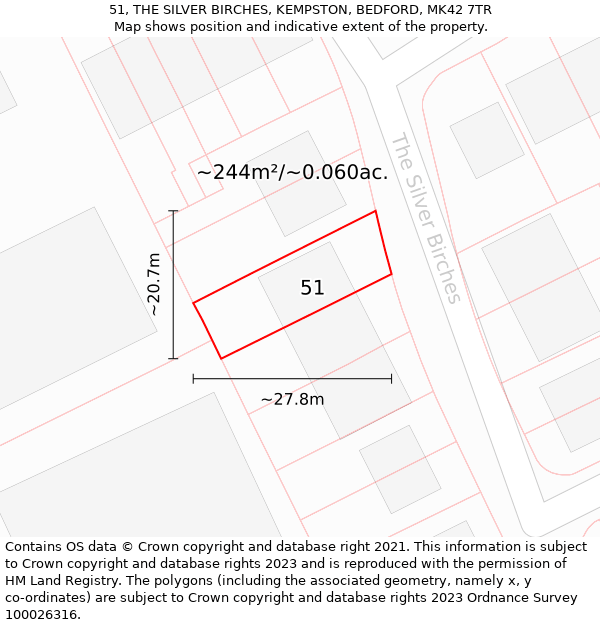 51, THE SILVER BIRCHES, KEMPSTON, BEDFORD, MK42 7TR: Plot and title map