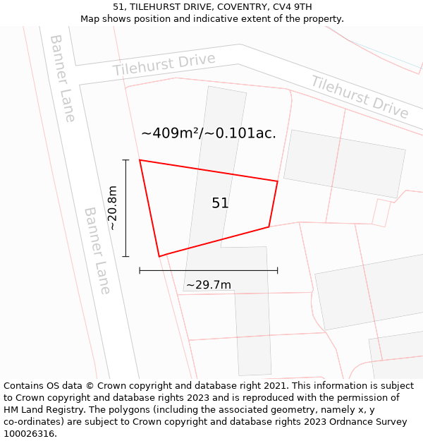 51, TILEHURST DRIVE, COVENTRY, CV4 9TH: Plot and title map