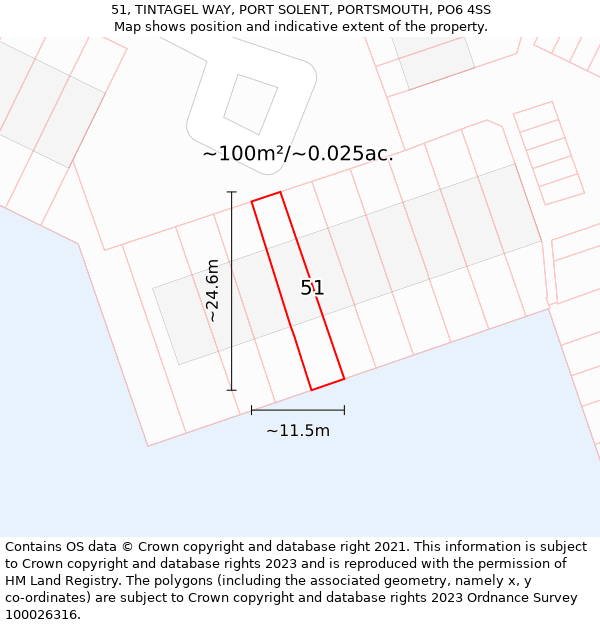 51, TINTAGEL WAY, PORT SOLENT, PORTSMOUTH, PO6 4SS: Plot and title map