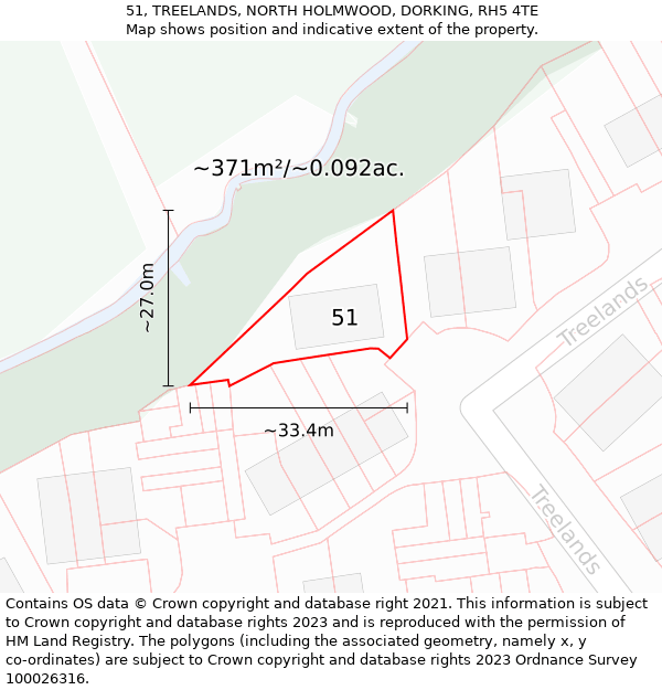 51, TREELANDS, NORTH HOLMWOOD, DORKING, RH5 4TE: Plot and title map