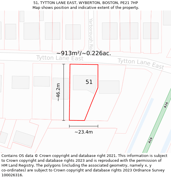 51, TYTTON LANE EAST, WYBERTON, BOSTON, PE21 7HP: Plot and title map