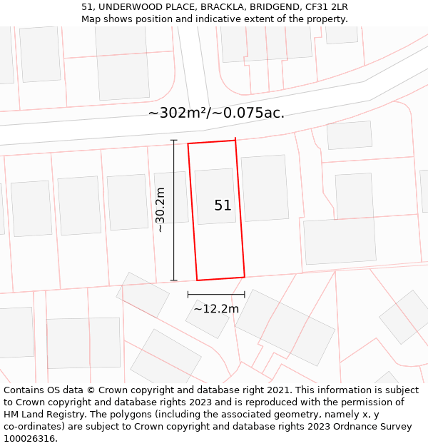 51, UNDERWOOD PLACE, BRACKLA, BRIDGEND, CF31 2LR: Plot and title map