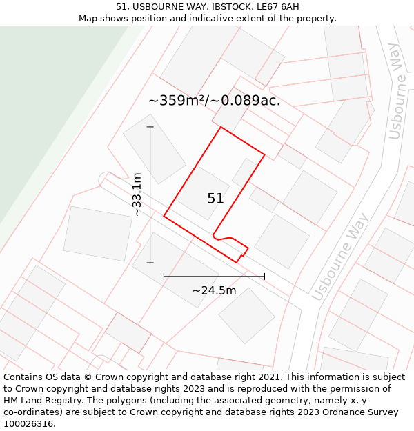 51, USBOURNE WAY, IBSTOCK, LE67 6AH: Plot and title map