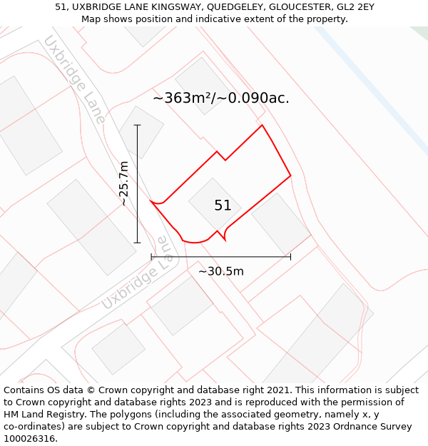 51, UXBRIDGE LANE KINGSWAY, QUEDGELEY, GLOUCESTER, GL2 2EY: Plot and title map