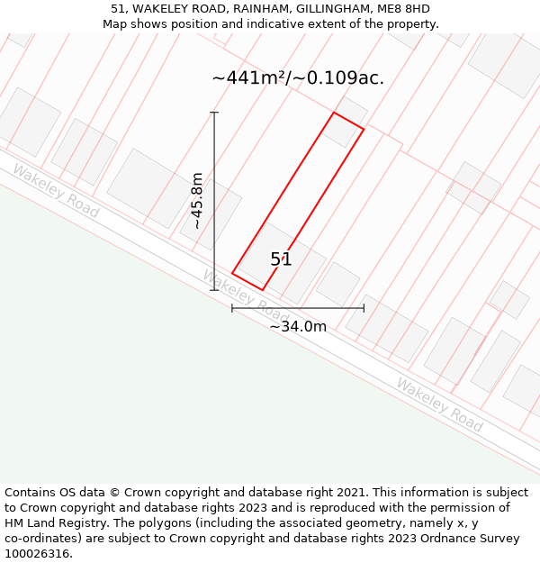 51, WAKELEY ROAD, RAINHAM, GILLINGHAM, ME8 8HD: Plot and title map