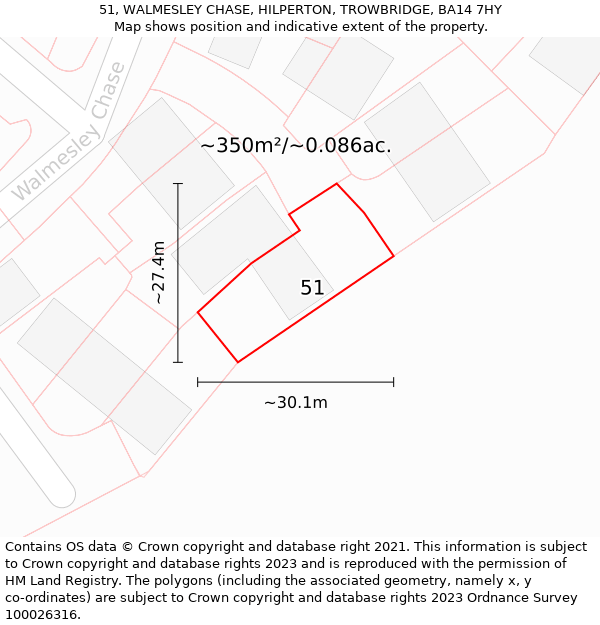 51, WALMESLEY CHASE, HILPERTON, TROWBRIDGE, BA14 7HY: Plot and title map