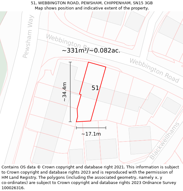 51, WEBBINGTON ROAD, PEWSHAM, CHIPPENHAM, SN15 3GB: Plot and title map