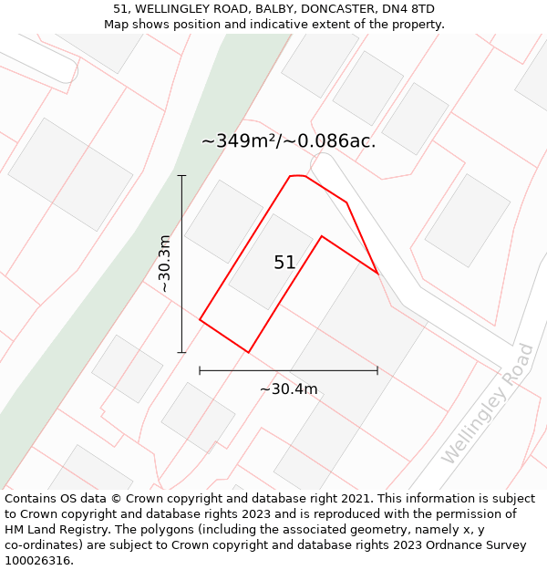 51, WELLINGLEY ROAD, BALBY, DONCASTER, DN4 8TD: Plot and title map