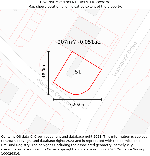 51, WENSUM CRESCENT, BICESTER, OX26 2GL: Plot and title map