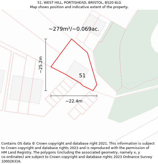 51, WEST HILL, PORTISHEAD, BRISTOL, BS20 6LG: Plot and title map