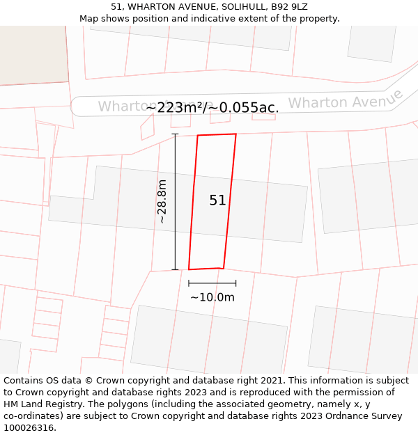 51, WHARTON AVENUE, SOLIHULL, B92 9LZ: Plot and title map