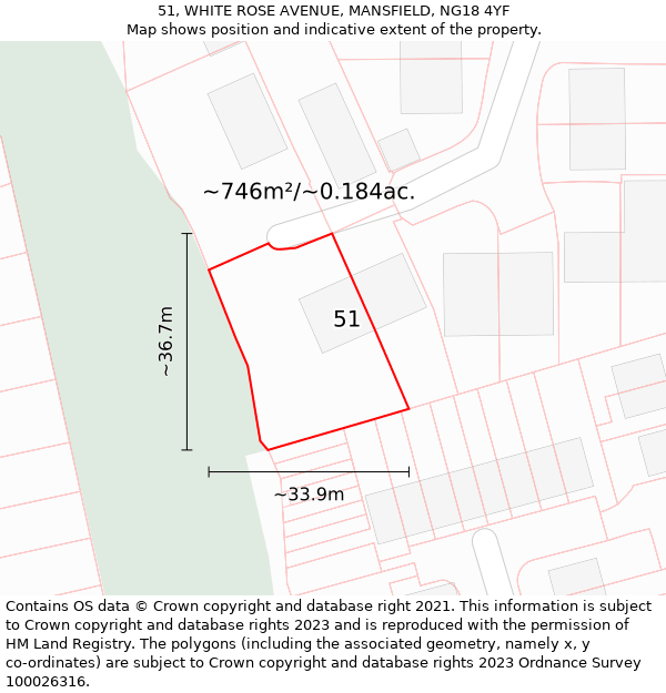 51, WHITE ROSE AVENUE, MANSFIELD, NG18 4YF: Plot and title map