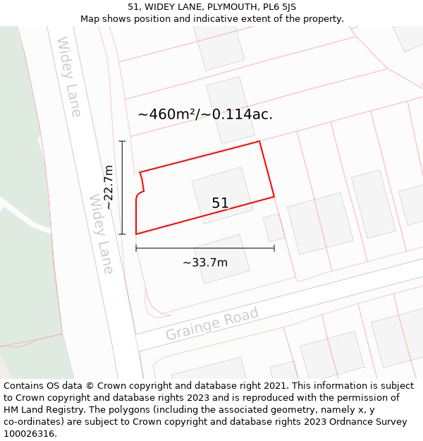 51, WIDEY LANE, PLYMOUTH, PL6 5JS: Plot and title map