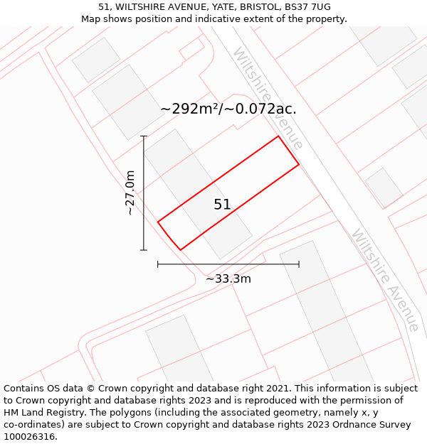 51, WILTSHIRE AVENUE, YATE, BRISTOL, BS37 7UG: Plot and title map
