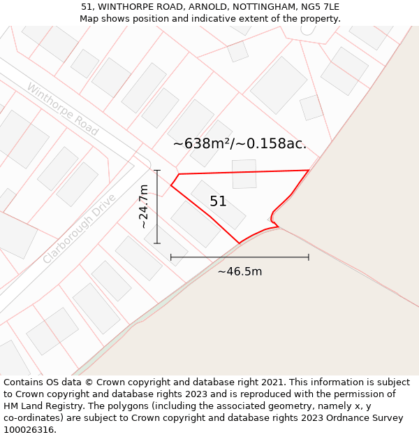 51, WINTHORPE ROAD, ARNOLD, NOTTINGHAM, NG5 7LE: Plot and title map