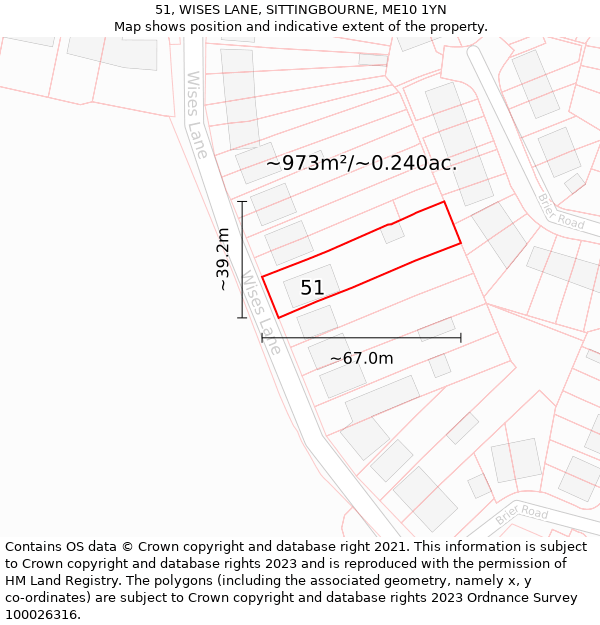 51, WISES LANE, SITTINGBOURNE, ME10 1YN: Plot and title map