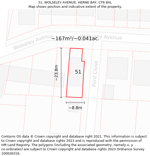 51, WOLSELEY AVENUE, HERNE BAY, CT6 8AL: Plot and title map