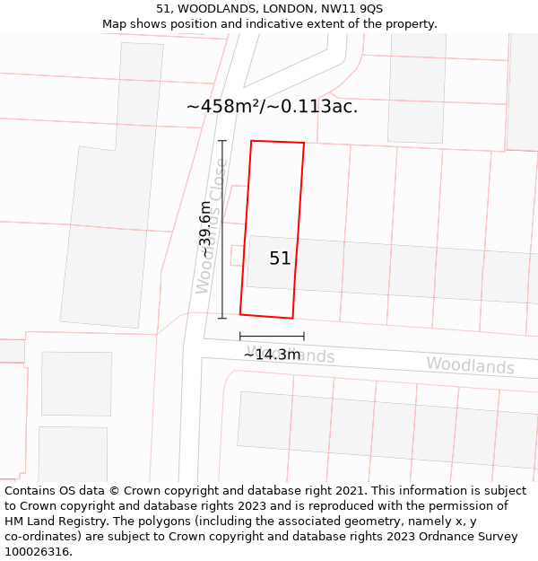 51, WOODLANDS, LONDON, NW11 9QS: Plot and title map