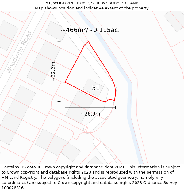 51, WOODVINE ROAD, SHREWSBURY, SY1 4NR: Plot and title map