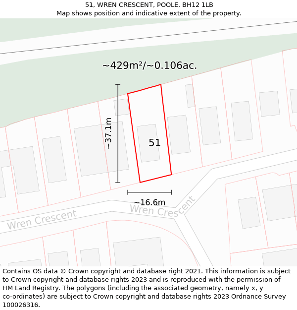 51, WREN CRESCENT, POOLE, BH12 1LB: Plot and title map