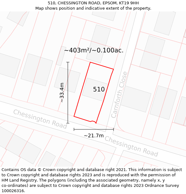 510, CHESSINGTON ROAD, EPSOM, KT19 9HH: Plot and title map