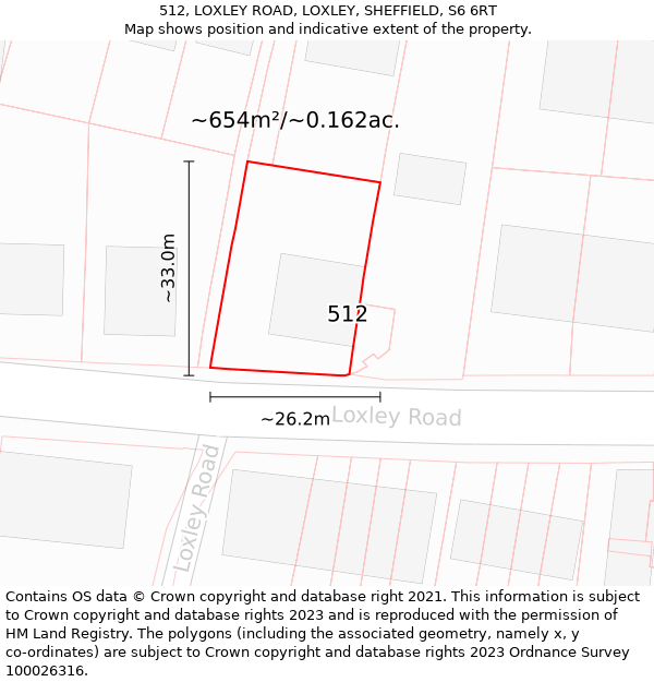 512, LOXLEY ROAD, LOXLEY, SHEFFIELD, S6 6RT: Plot and title map