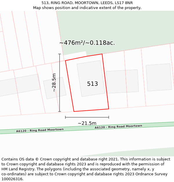 513, RING ROAD, MOORTOWN, LEEDS, LS17 8NR: Plot and title map