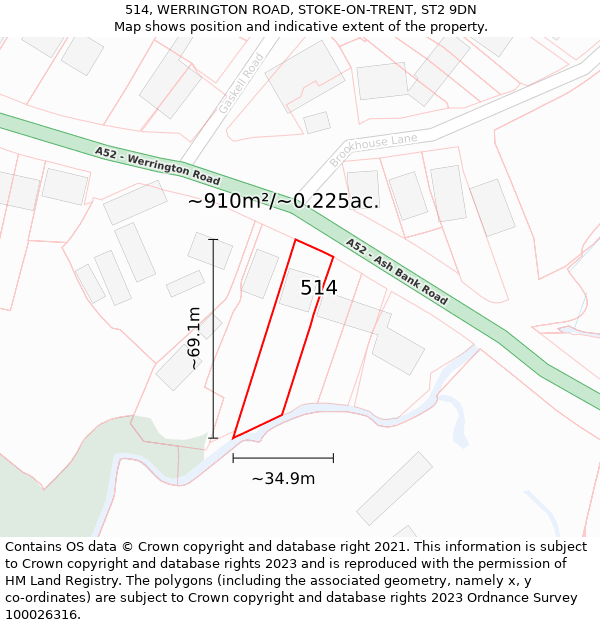 514, WERRINGTON ROAD, STOKE-ON-TRENT, ST2 9DN: Plot and title map
