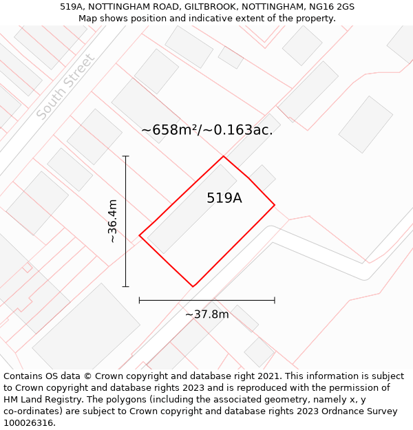 519A, NOTTINGHAM ROAD, GILTBROOK, NOTTINGHAM, NG16 2GS: Plot and title map