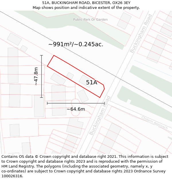 51A, BUCKINGHAM ROAD, BICESTER, OX26 3EY: Plot and title map