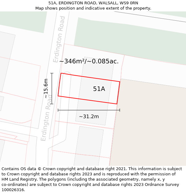 51A, ERDINGTON ROAD, WALSALL, WS9 0RN: Plot and title map