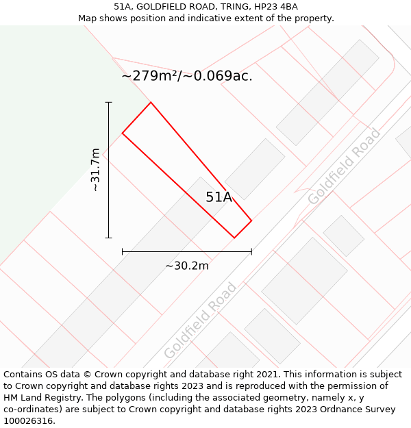 51A, GOLDFIELD ROAD, TRING, HP23 4BA: Plot and title map